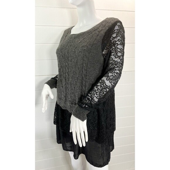 Simply Couture Boho Artsy Mixed Media Tunic Dress XXL Gypsy Lagenlook Gray/Blk - Picture 1 of 11